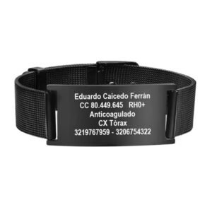 Manilla de Identificación Personalizada Azabache. Acero Inoxidable