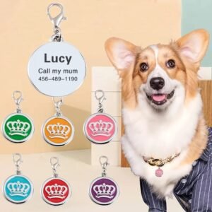 Placa Identificación Perros Gatos Corona. Personalizada